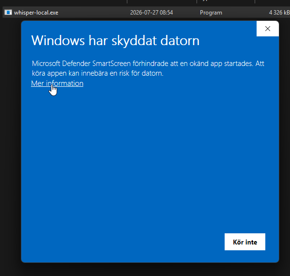 SmartScreen: Windows har skyddat datorn — klicka Mer information